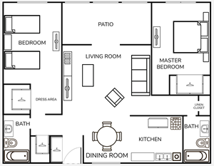 Two Bedroom / Two Bath - 1154 Sq.Ft.* 